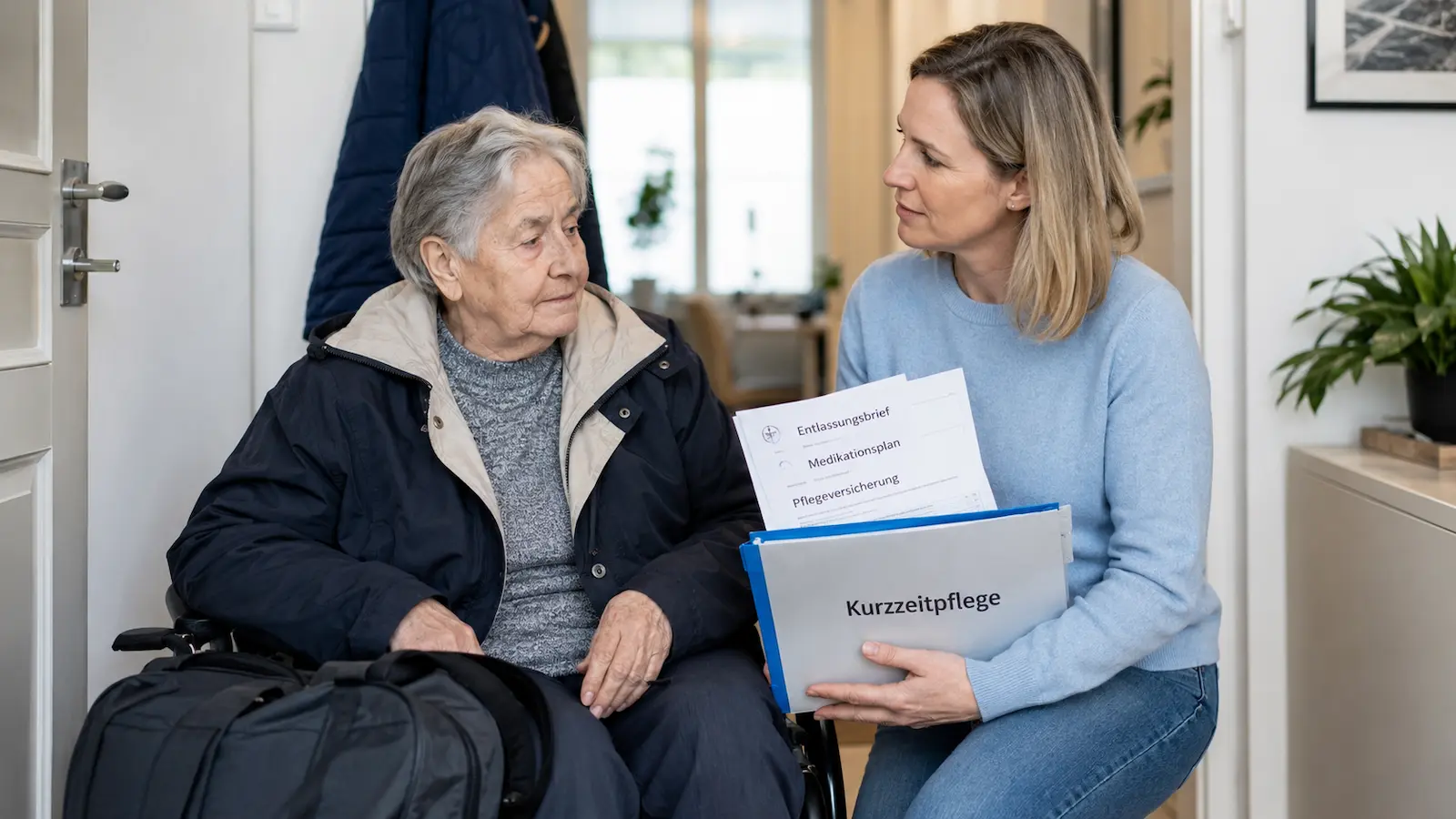 Kurzzeitpflege nach Krankenhausaufenthalt mit Entlassungsbrief und Pflegeunterlagen