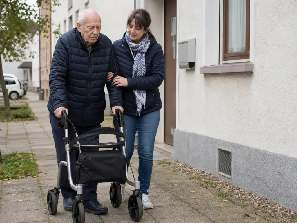Betreuung hilf senior drausen Spazieren zu gehen