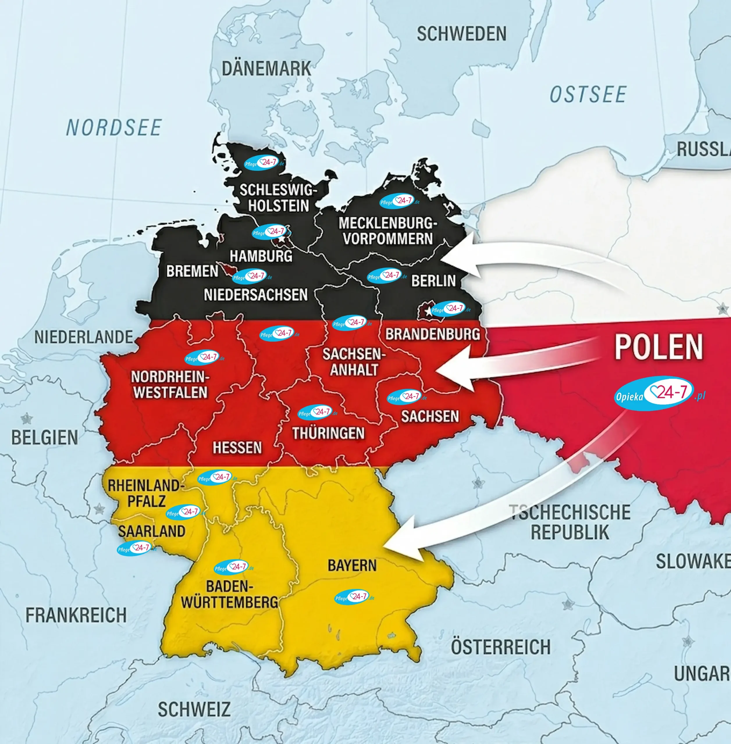 Pflege24-7 Verbindung zwischen Deutschland und Polen