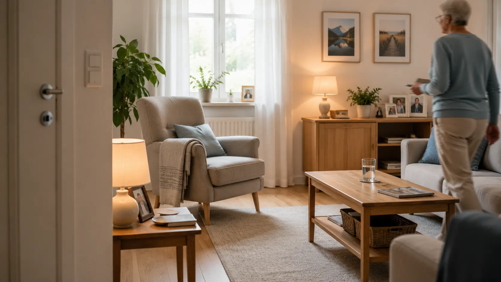 Demenzfreundliches Wohnzimmer mit sicherem Weg