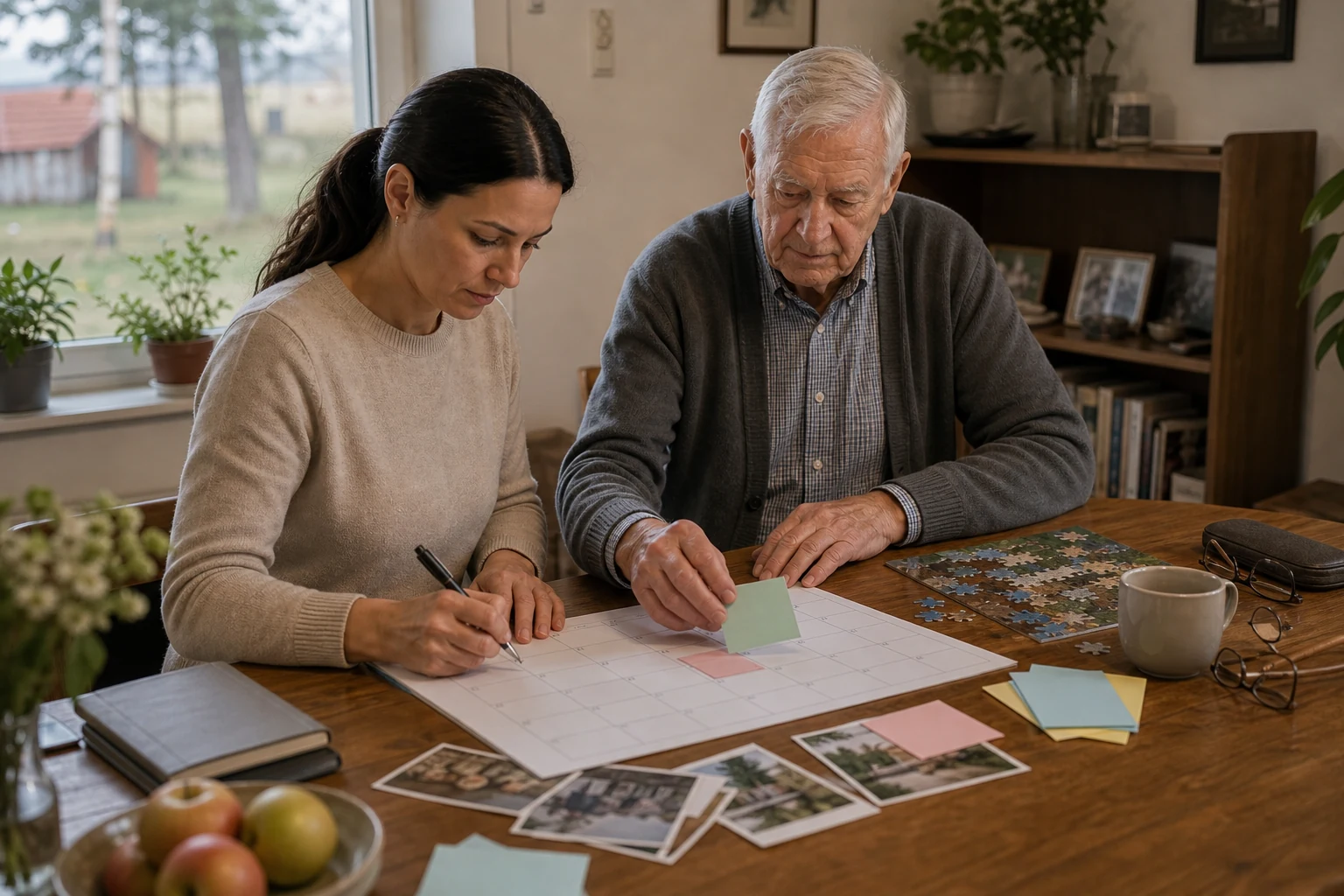 Gesellschaft und Tagesstruktur in Brandenburg Seniorin und Betreuungskraft planen den Alltag in Brandenburg