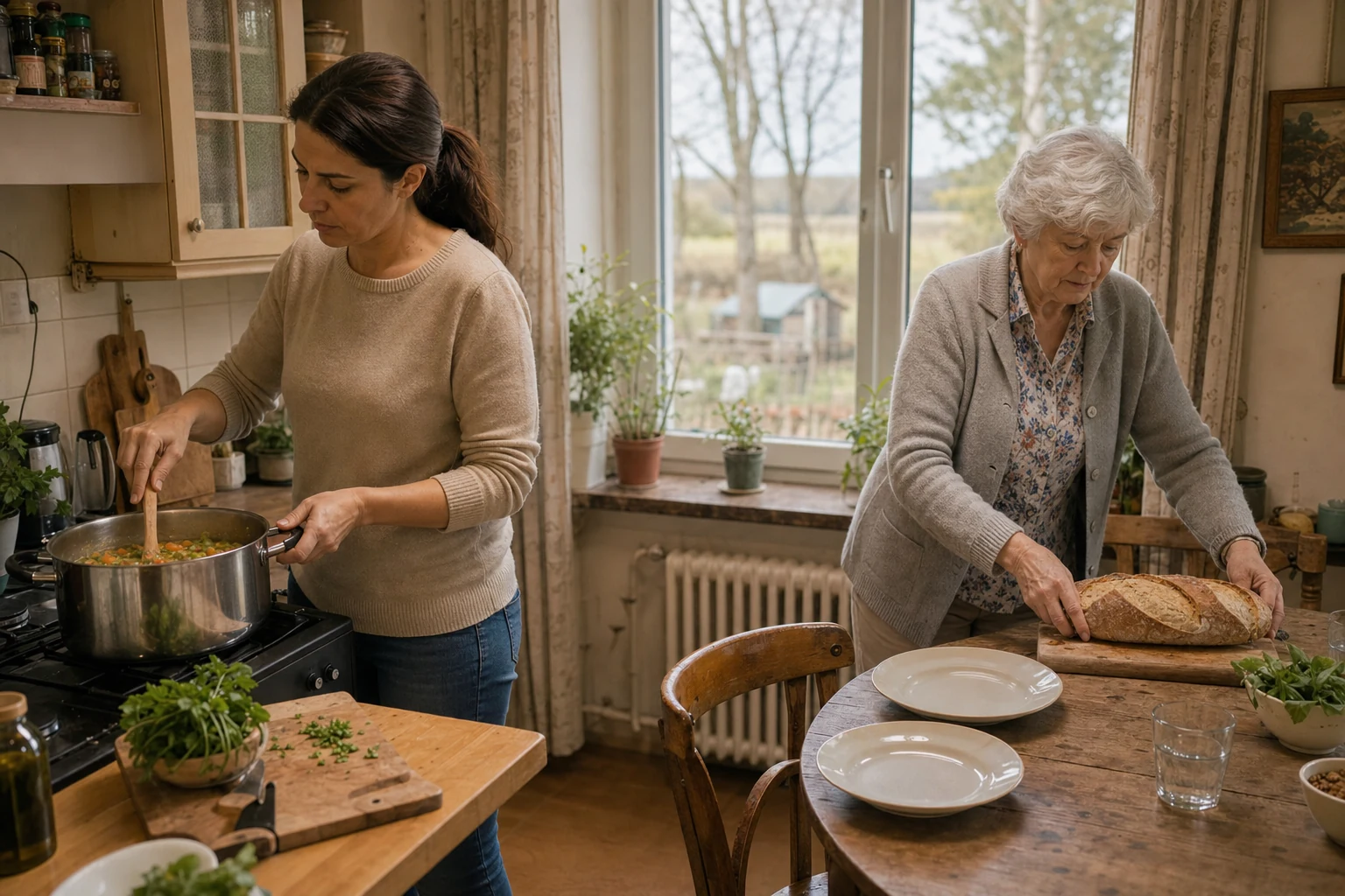 Regelmäßige Mahlzeiten zuhause in Brandenburg Betreuungskraft kocht mit Senior zuhause in Brandenburg