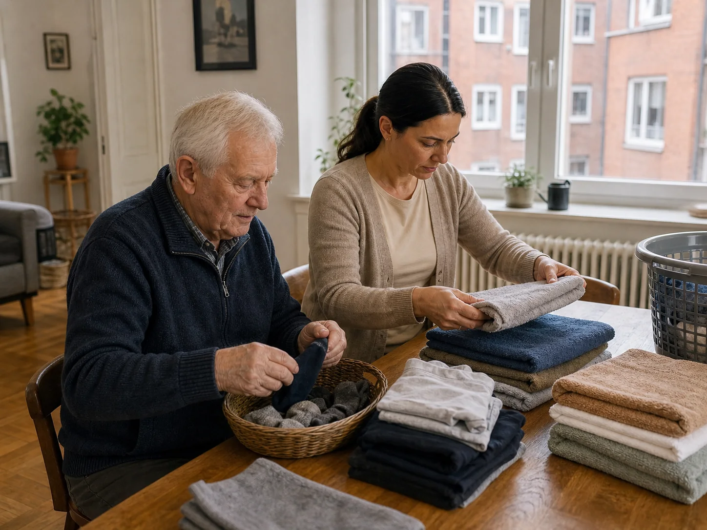 Haushaltshilfe und Betreuung in Hamburg Betreuungskraft unterstützt Senior im Haushalt in Hamburg