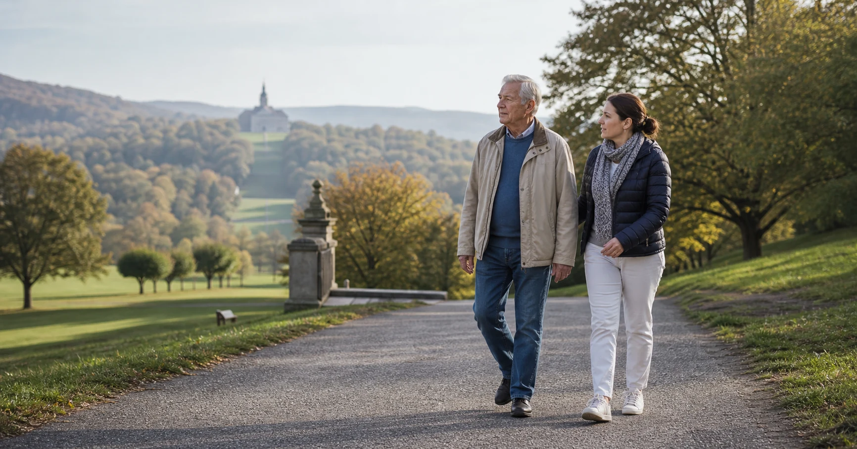 Begleitung und Bewegung in Nordhessen Senior und Betreuungskraft beim Spaziergang in Nordhessen