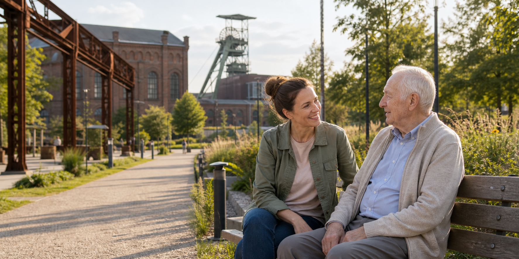 Senior und Betreuungskraft gemeinsam im Ruhrgebiet