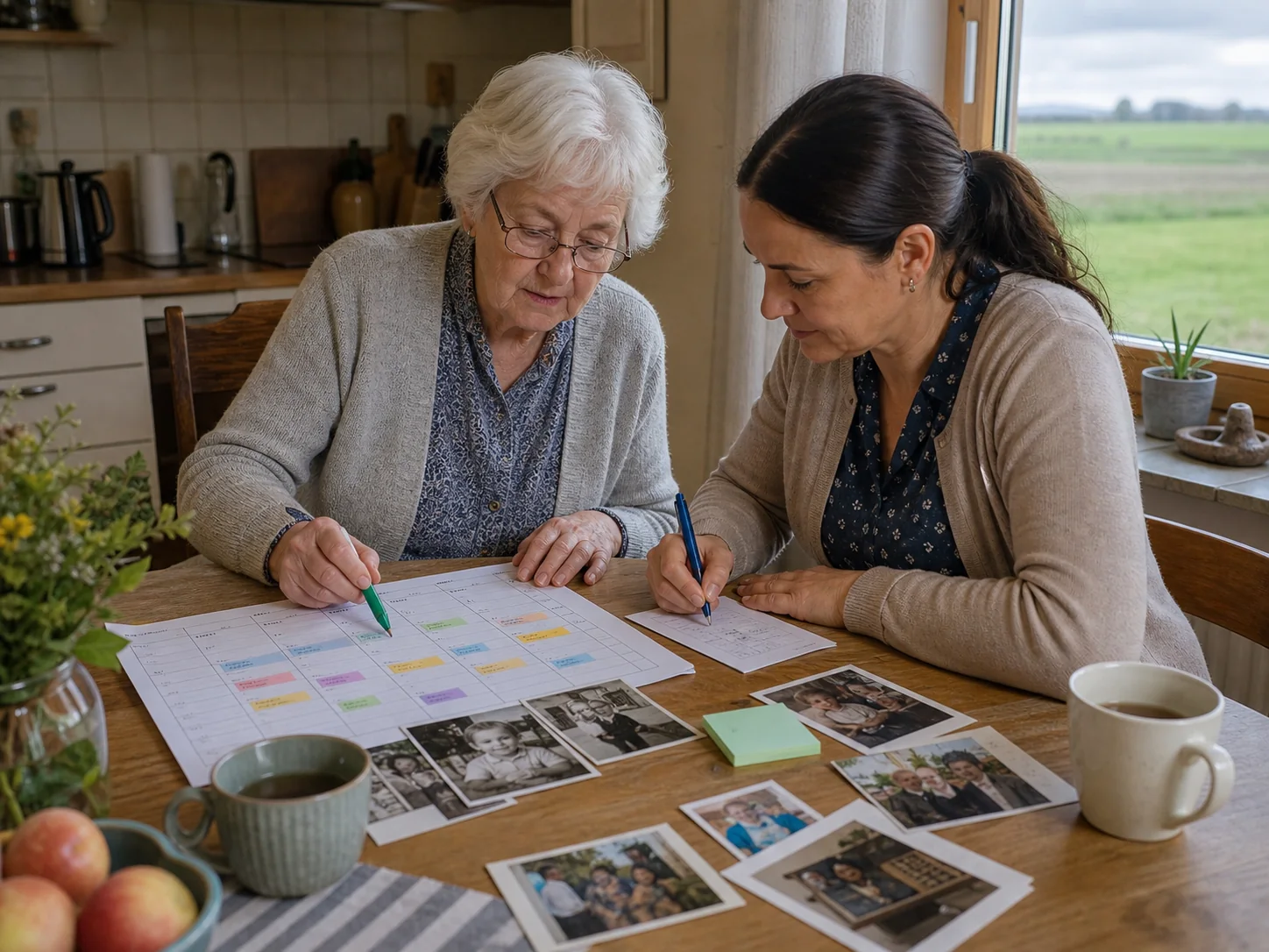 Seniorin und Betreuungskraft planen den Alltag in Schleswig-Holstein