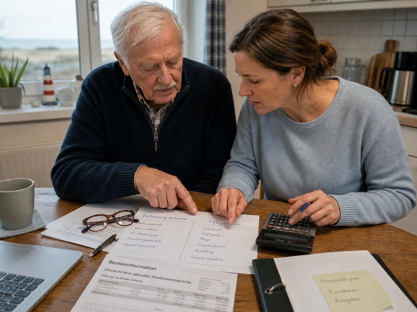 Vater und Tochter vergleichen Pflegekosten in Schleswig-Holstein