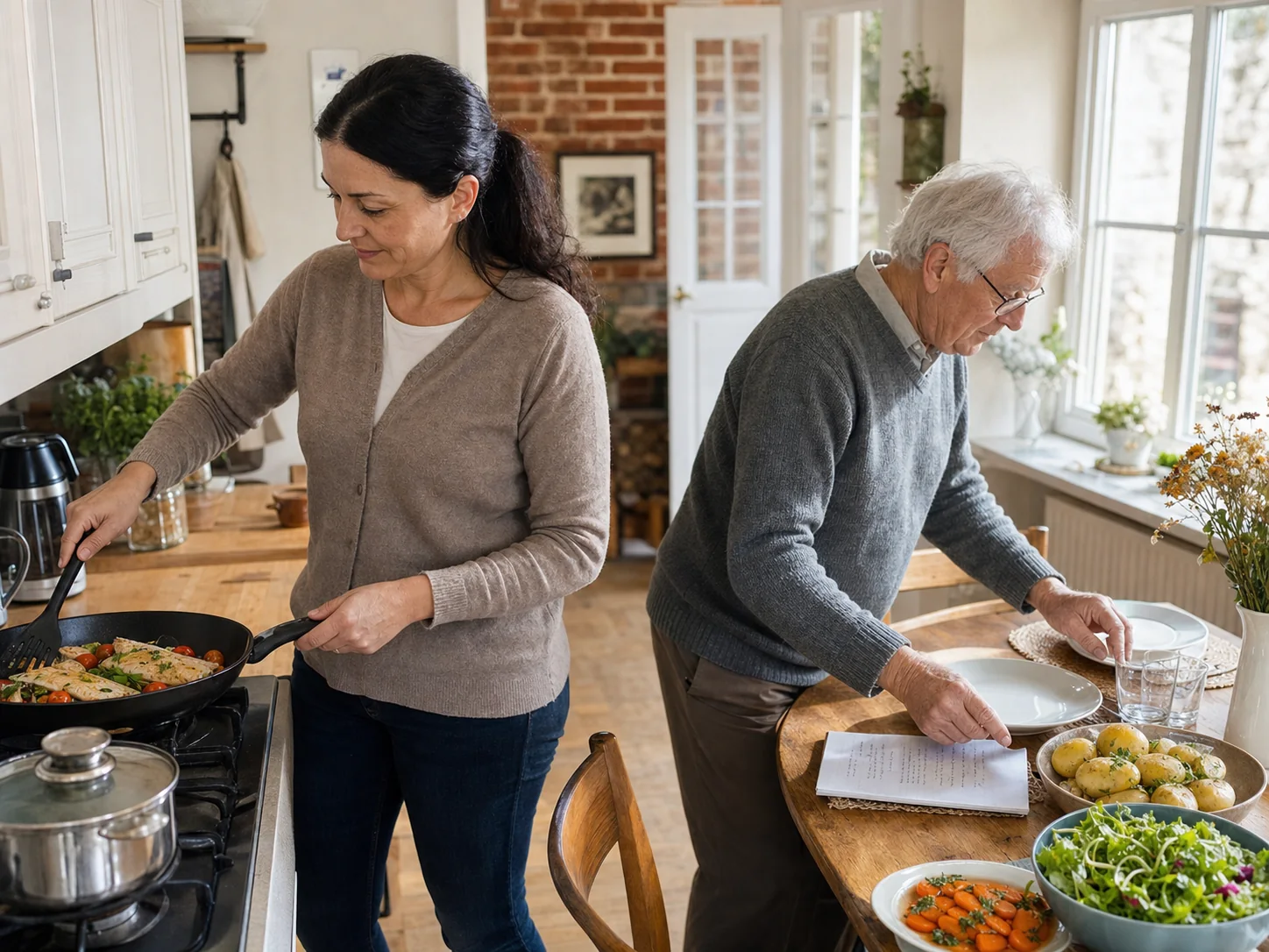 Betreuungskraft kocht mit Senior in Schleswig-Holstein