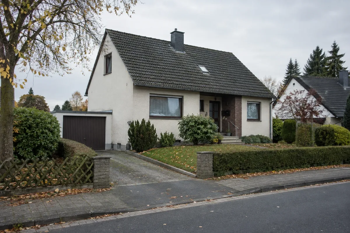 Einfamilienhaus mit Garten im Herbst